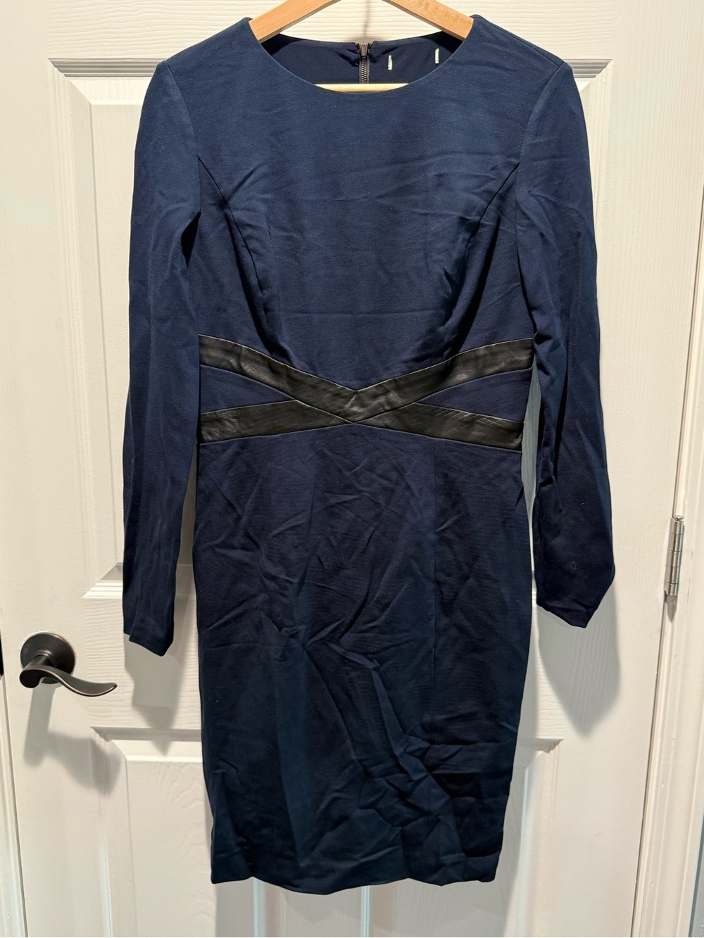 Navy Long-Sleeve Bodycon Dress with Waist Detail - Picture 2 of 2